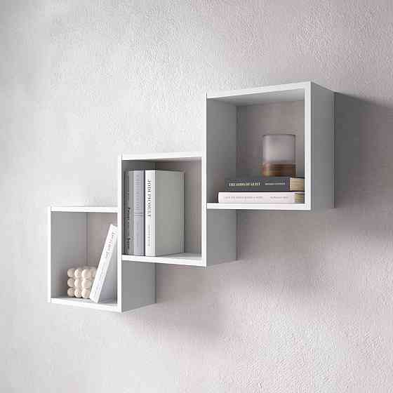 Полиця настінна VAYS M-13 Білий, на 3 комірки, ЛДСП, 98×18×66 см - для книг, декору, дому, вітальні, офісу Львів