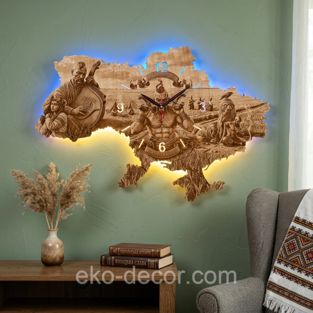 Дерев'яний настінний годинник з підсвіткою " Козак" 60*40 см Київ - фото 17