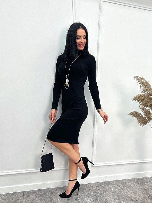 Жіноче плаття-гольф в рубчик "Marie" оптом | Батал Чорний, 50-52 Київ - фото 1