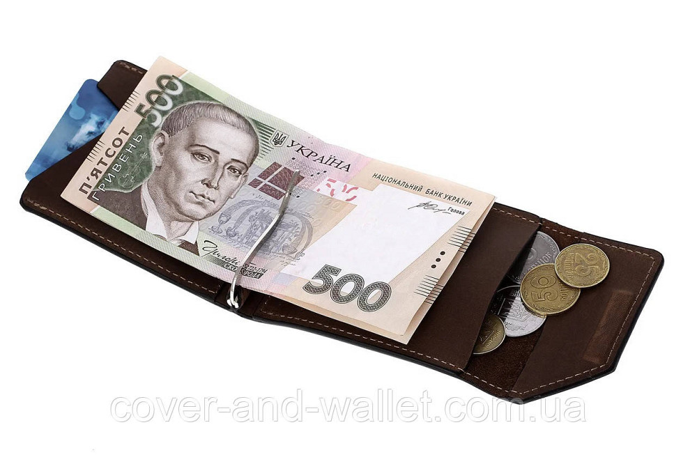 Коричневий затиск для грошей ручної роботи на магніті Grande Pelle Soldi Київ - фото 7