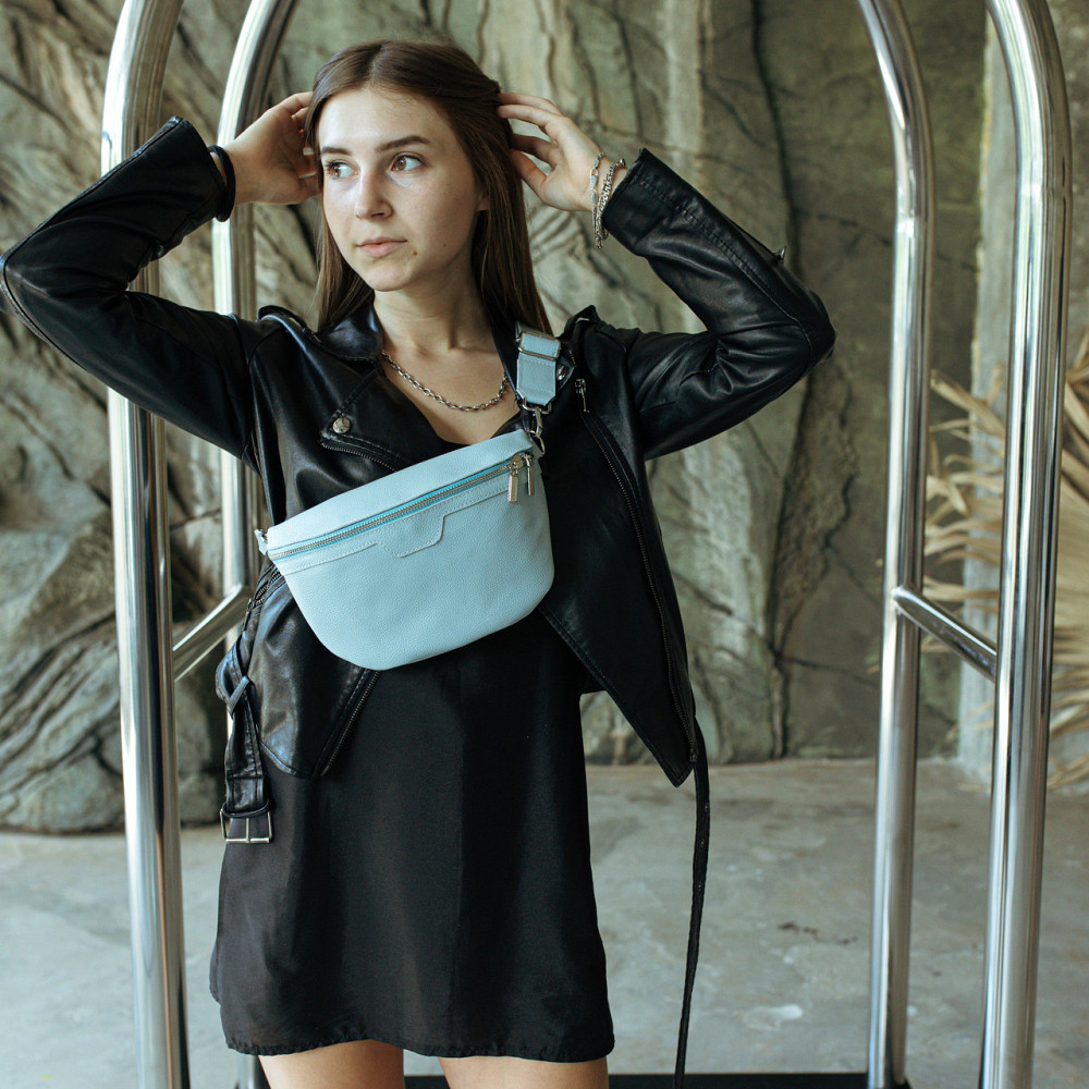 Шкіряна бананка жіноча, поясна якісна класична на кожен день, блакитнаMasterSem Київ - фото 9