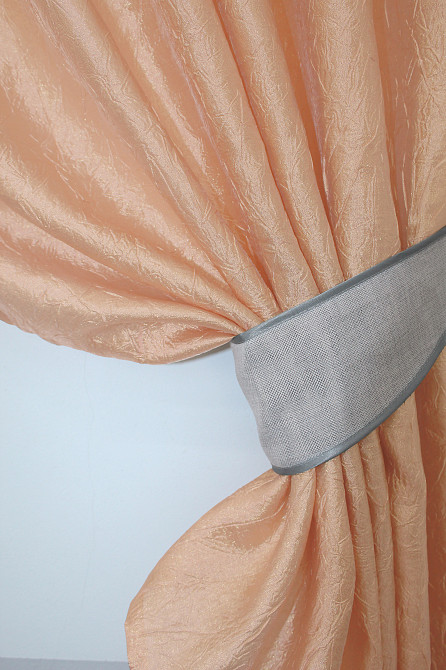 Кухонные шторы VR-Textil № 073к с ламбрекеном и подхватами персиковый со светло-серым 270х170 см (52-0142) Киев - изображение 3