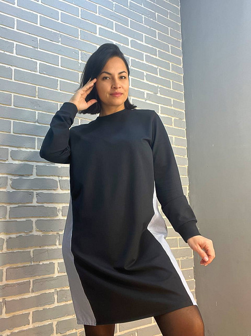 Сукня жіноча KEYYMOD 34091 комбинова сорочка мілка смужка оверсайз середньої довжини темно синя, темно-синій, M Київ - фото 1