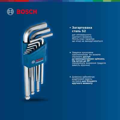 Ключ Bosch шестигранный, набор 9шт, шаровидный наконечник (1.600.A01.TH5) Винница