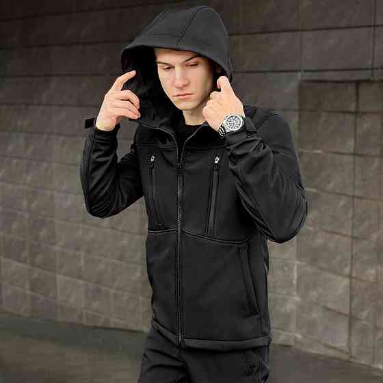 Мужская черная куртка из софтшелла весенняя Pobedov Setup 3XL Киев