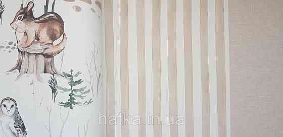 Шпалери флізелінові еко Rasch Kids World 0.53х10 дитячі смуги кремові коричневі білі Київ