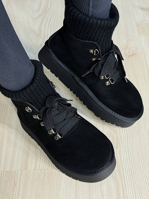 Уггі жіночі Hengji 007-1 замшеві шнурівка зі шкарпеткою чорні, 38, 24 см Київ - фото 7