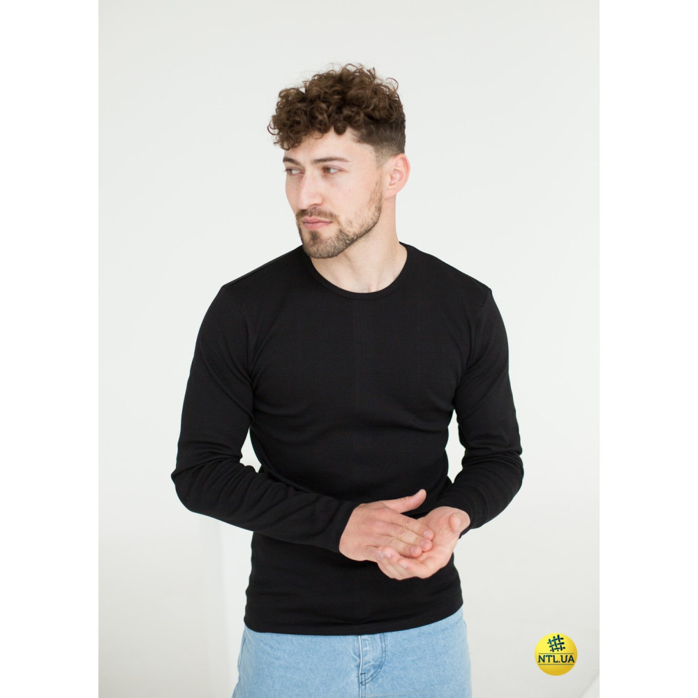 Чоловіча футболка з довгим рукавом лонгслів зі 100% бавовни Наталюкс 21-1308 M, Чорний, Сірий Київ - фото 5
