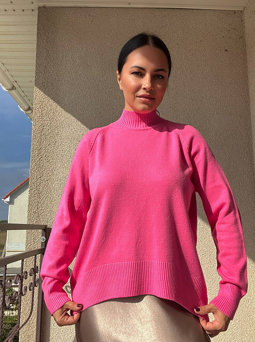 Светр жіночій A-N 1066 тонкий оверсайз широкий високий комір, малиновий, one size Київ - фото 14