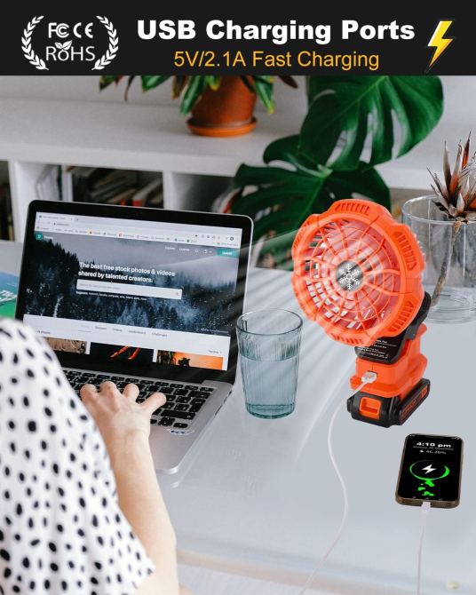 Портативный вентилятор с зажимом для литиевой батареи BLACK+DECKER 20 В, вентилятор для детской коляски с питанием Киев - изображение 6