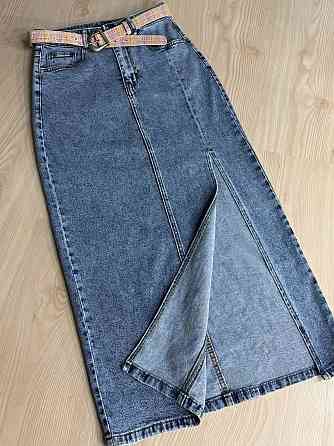 Юбка женская джинсовая Vanver 2030 длинная с боковым разрезом и ремнем голубая, голубой, 33, 33, 92 см, 114 см Киев