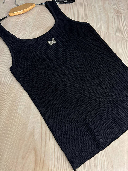 Майка жіноча A-N 2206 в рубчик з метеликом, чорний, one size Київ - фото 17