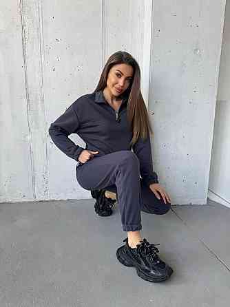 Жіночий повсякденний костюм-двійка: кофта та штани двохнитка-петля Графіт, 46 Одеса