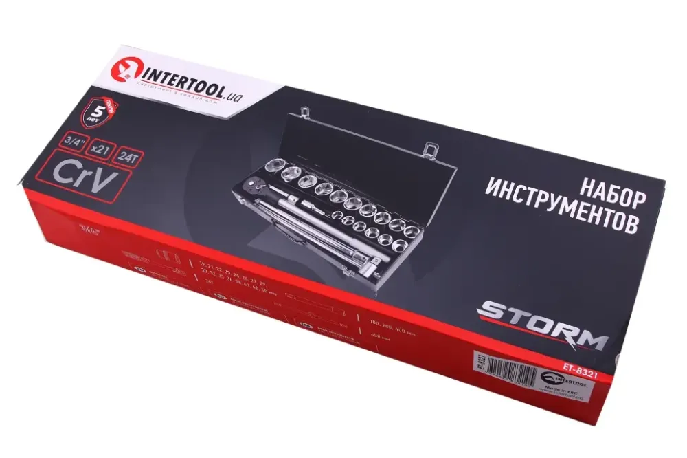 Набір голівок 3/4, 6-г. 21 ед. Intertool Storm 19-50мм з трещетою, триудлін., коміром в мет.чмоодом Вінниця - фото 3