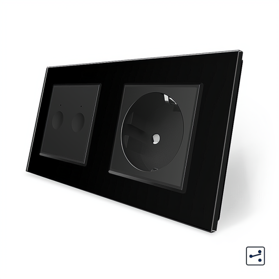 LIVOLO Сенсорний прохідний/перехресний вимикач Sense 2 сенсора 1 розетка Livolo чорний скло (VL Коломия