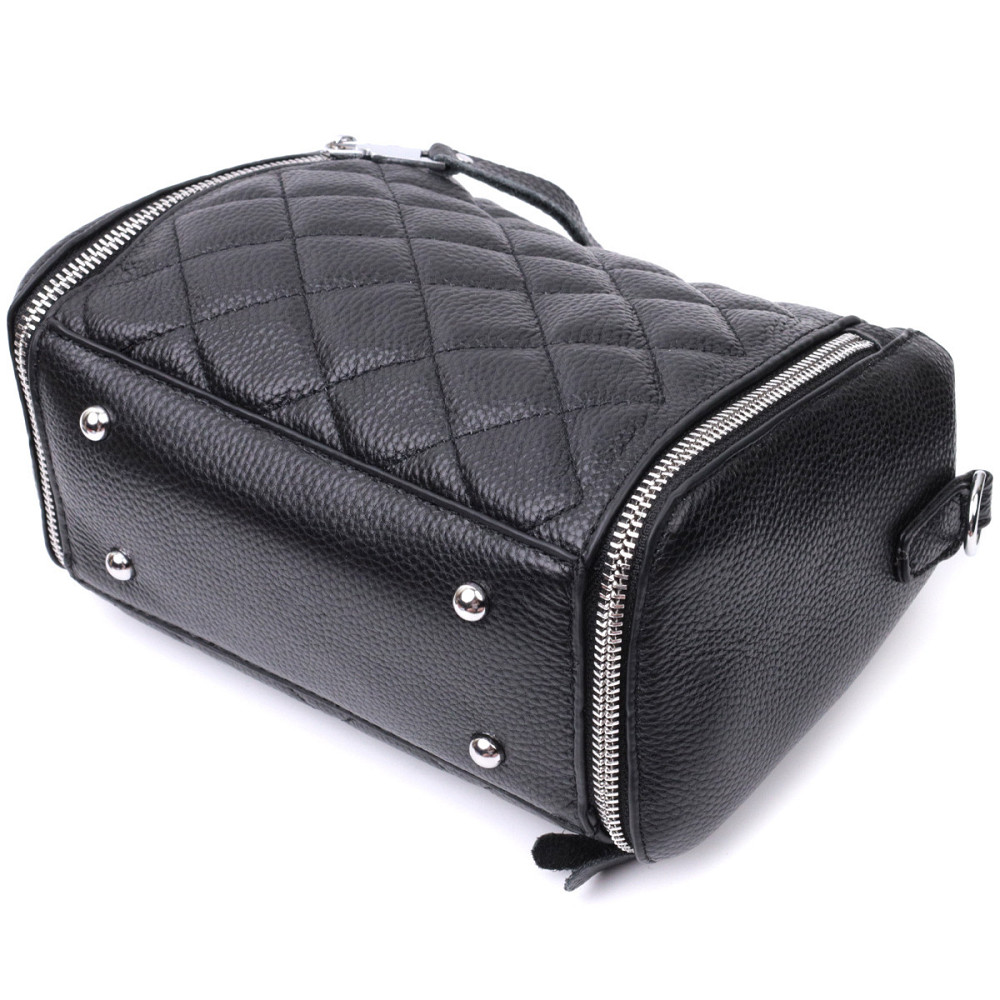 Трендовая сумка для женщин в ромбы из натуральной кожи Vintage 22667 Черная Киев - изображение 5