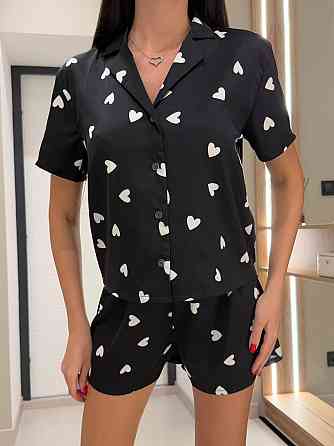 Женская стильная базовая домашняя шелковая пижама рубашка+шорты Одесса