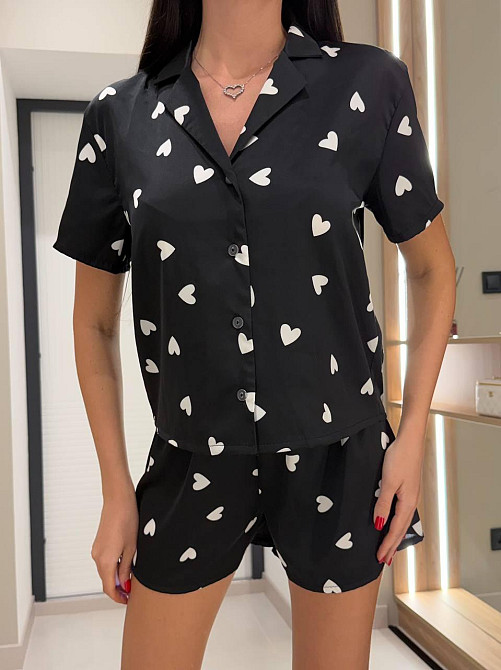 Жіноча стильна базова домашня шовкова піжама сорочка+шорти Одеса - фото 1