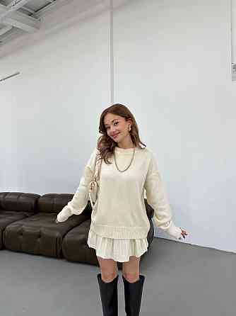 Женский вязаный костюм свитер оверсайз и стильная юбочка 70% Акрил 30% котон Молочный Одесса