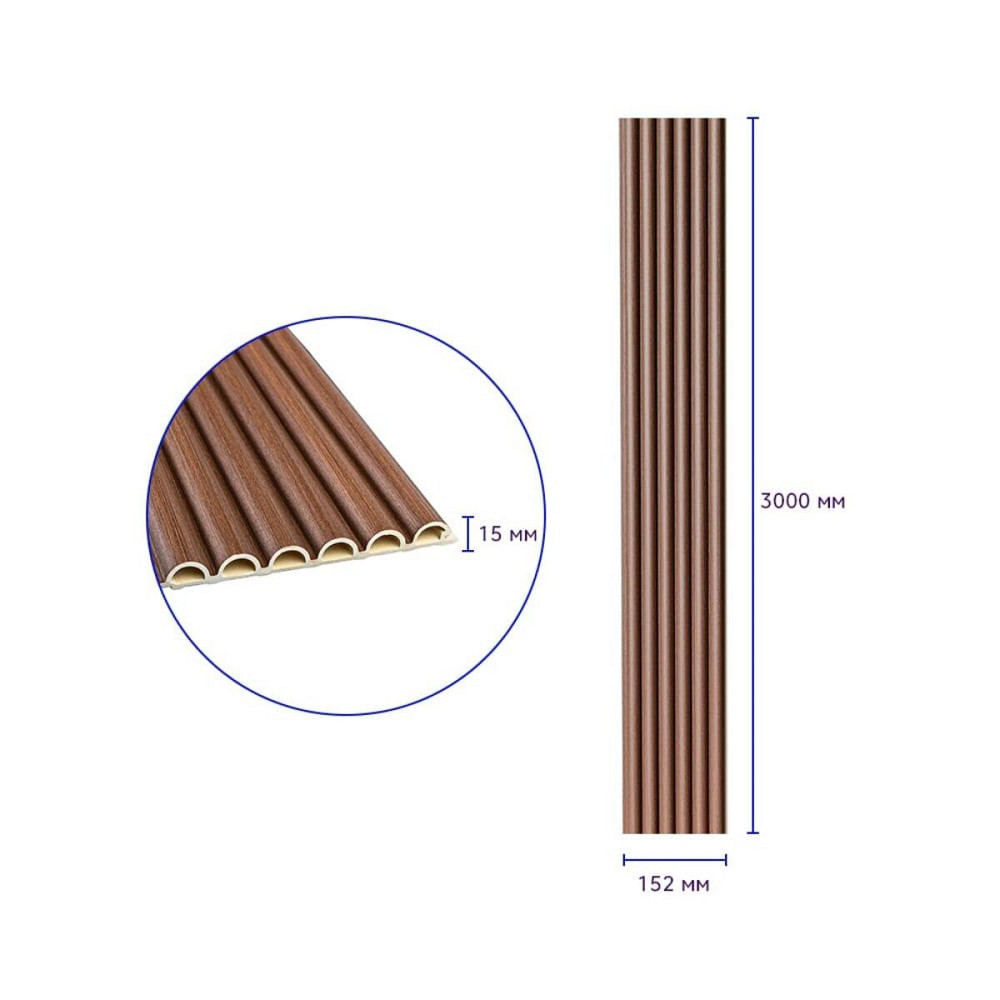 Рейка декоративная WPC круглая стеновая 3000х152х15мм Каштан SW-00001872 Днепр - изображение 3