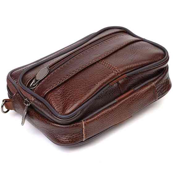 Мужская горизонтальная поясная сумка из натуральной кожи 21486 Vintage Коричневая Киев