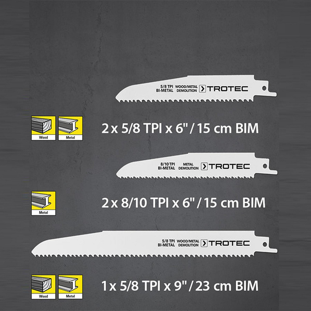 Набор пильных полотен для пилы сабельной Trotec 5 pieces Wood/Metal Set (6215001201) Винница - изображение 3