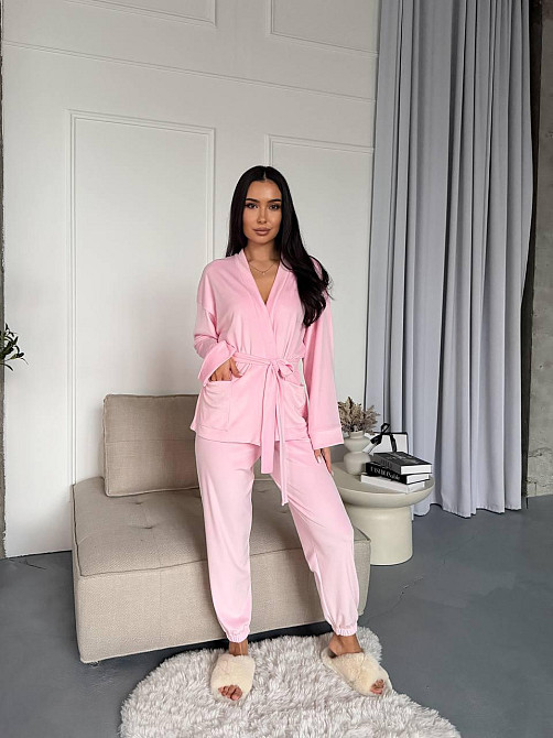 Женский стильный домашний велюровый комплект тройка Одесса - изображение 5
