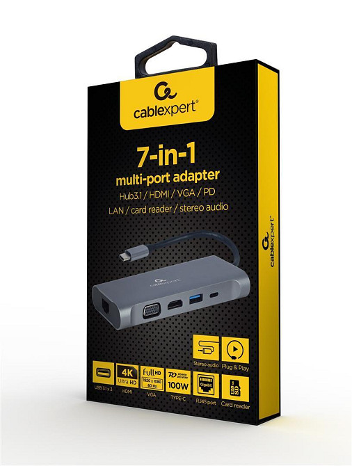 Док-станція Cablexpert USB-C 7-в-1 (A-CM-COMBO7-01) ( Сірий ) Харків - фото 4