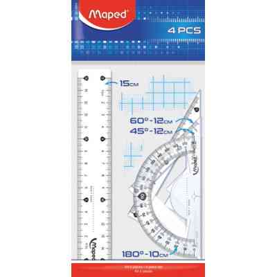 Лінійка Maped набір ESSENTIALS Mini, 15см, 4 предмета, прозорий (MP.242815) Вінниця