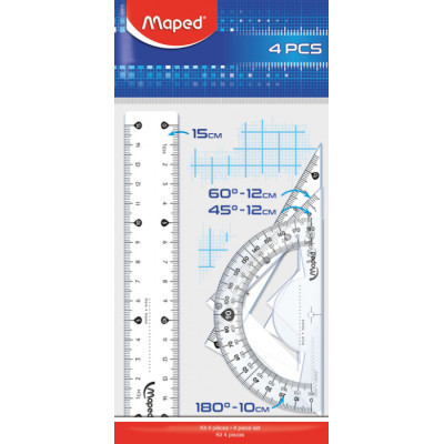 Лінійка Maped набір ESSENTIALS Mini, 15см, 4 предмета, прозорий (MP.242815) Вінниця - фото 1