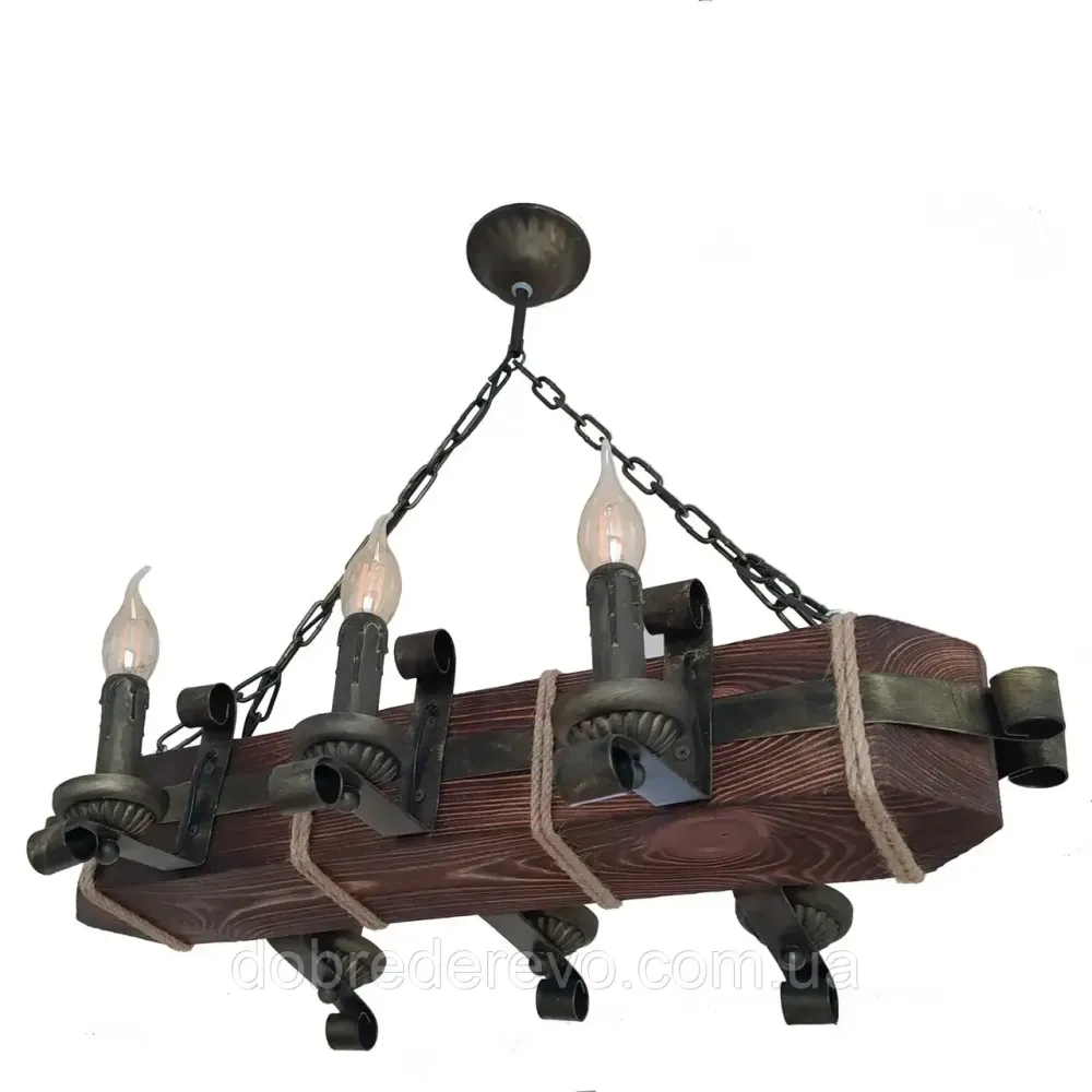 Люстра дерев'яна балка на 6 свічок Вижниця - фото 2