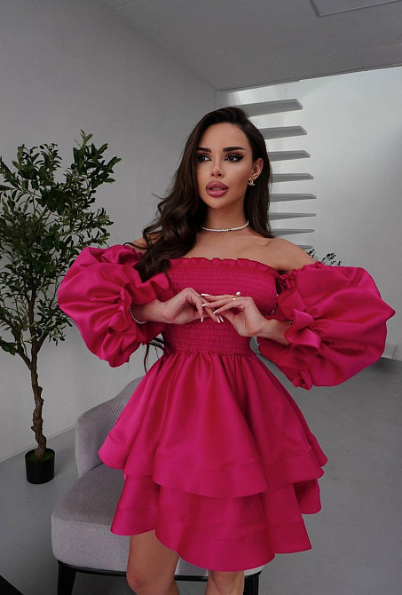 Жіноча приваблива стильна святкова сукня королівський атлас Рожевий Одеса - фото 3