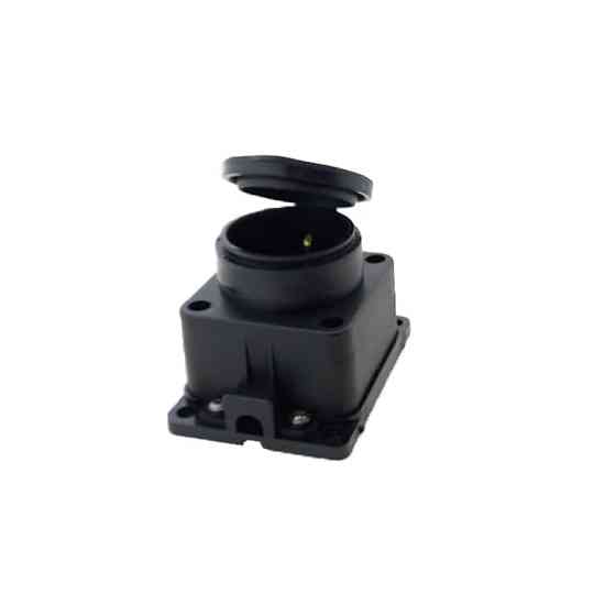 Розетка настенная с заземлением с крышкой, каучук, черный Днепр