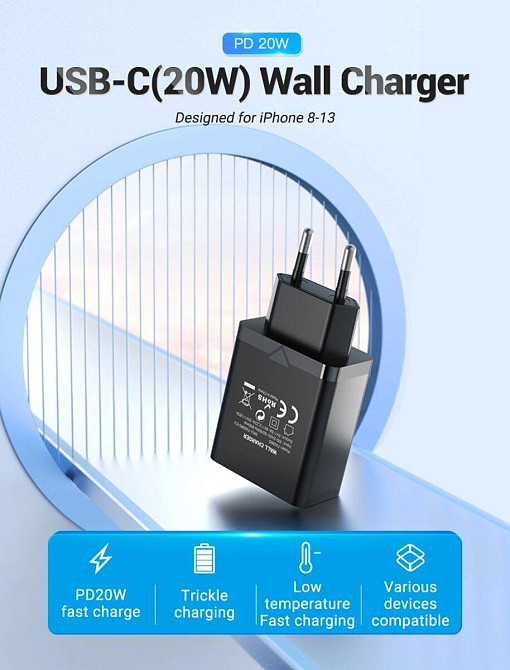 Сетевое зарядное устройство Vention 1 порт USB-C 20W, цвет черный FADB0-EU Одесса - изображение 7