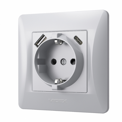 BINERA срібний шовк Розетка внутрішня +USB+Type-C із заземленням Videx Житомир - фото 1