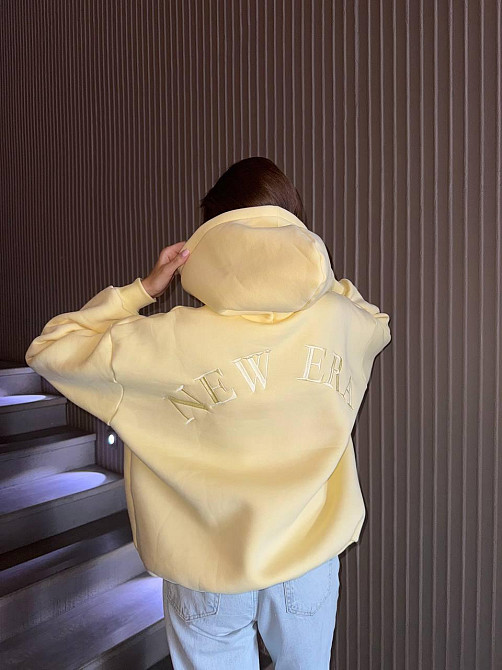 Женская утепленная оверсайз худи трехнить на флисе Желтый Одесса - изображение 8