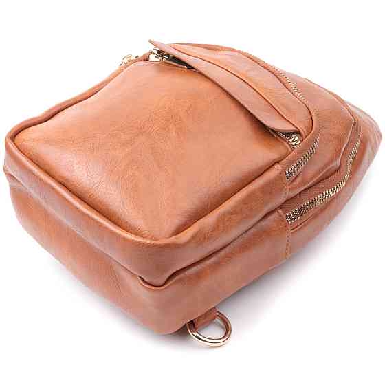 Небольшая женская сумка с одной лямкой через плечо из гладкой экокожи Vintage 22767 Рыжий Киев