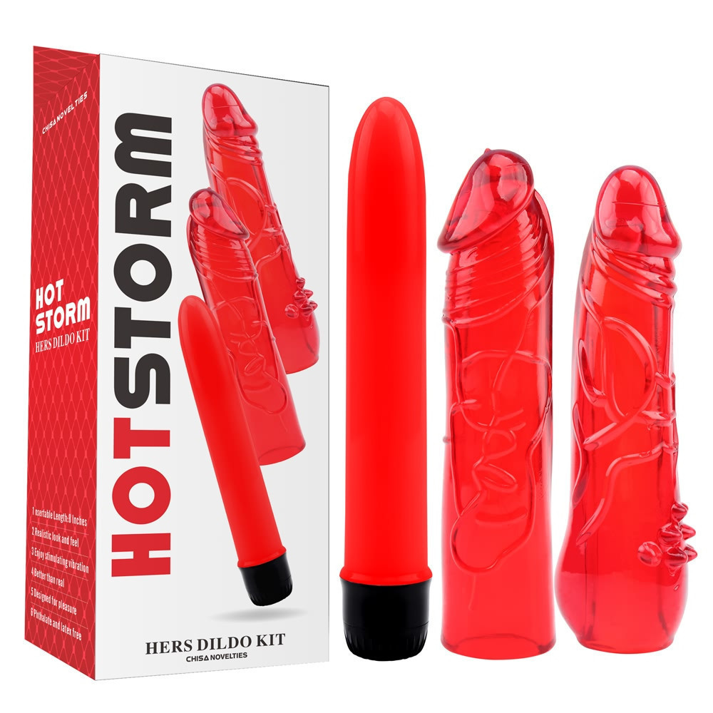 Набор вибратор + 2 насадки Chisa Hotstorm Hers Dildo Kit красный Sex Aura Киев - изображение 2