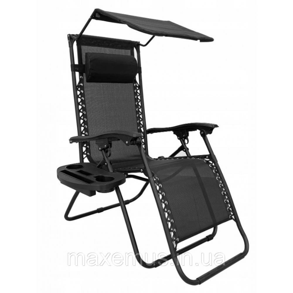 Раскладной шезлонг лежак Bonro SP-167A Черный с козырьком подголовником и столиком для напитков (до 120 кг) Мостиска - изображение 11