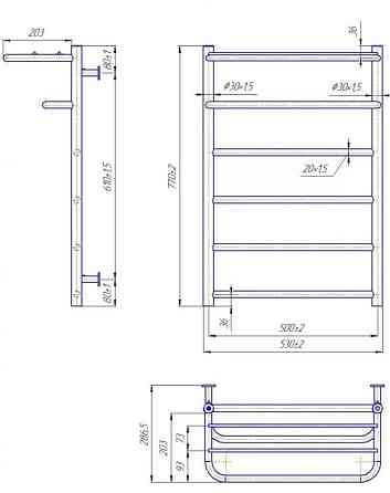 Полотенцесушитель водяной Mario INOX Отель 770х530/500 с полкой Киев