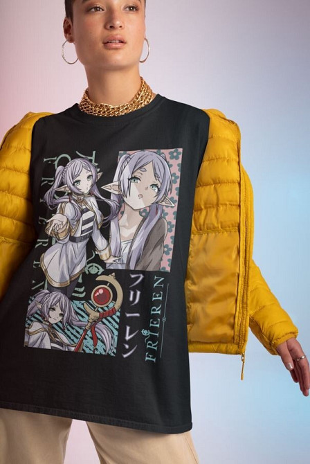 Футболка чоловіча з аніме принтом Фріерен Бейонд Джоурней С оверсайз (S/M/L) Чорний AnimeJ0978 Дніпро - фото 7