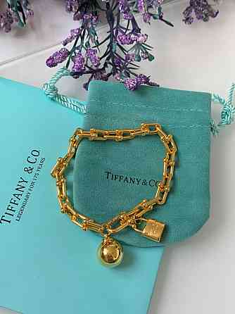 Браслет цепь Тиффани Tiffany с шариком и замочком / позолота / мешочек Тиффани Одесса