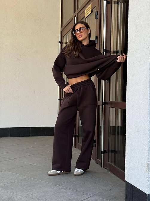 Базовий жіночий костюм з об’ємним худі Коричневий 48/52 Харків - фото 4