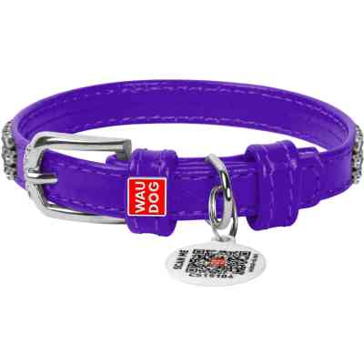 Ошейник для животных WAUDOG Glamour с QR-паспортом "Стразы" XS Ш 12 мм фиолетовый (33089) Винница