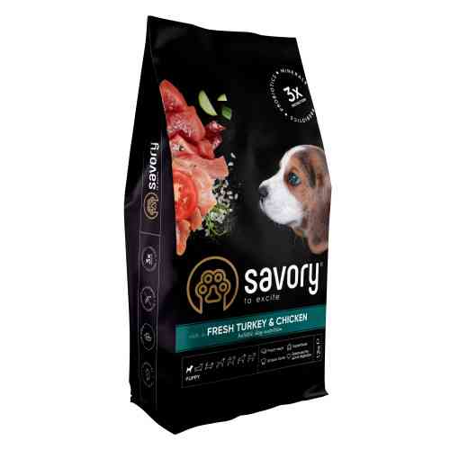 Корм сухий Savory Puppy rich in Fresh Turkey and Chicken для цуценят всіх порід зі свіжою індичкою і куркою 12 кг Київ