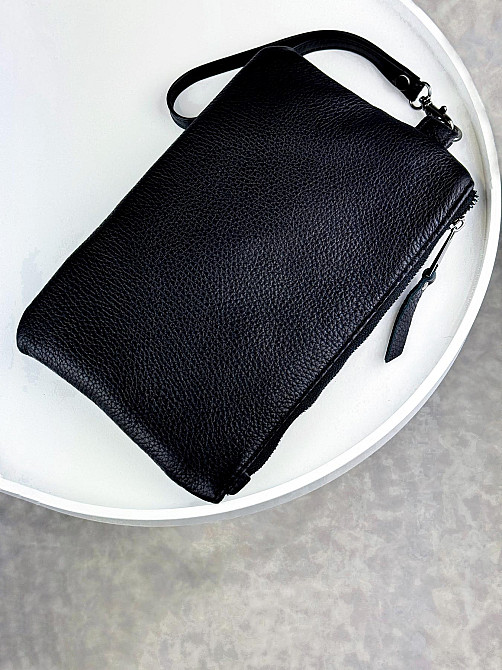 Кожаный клатч из натуральной зернистой кожи SKILL (Черный) Сумы - изображение 3