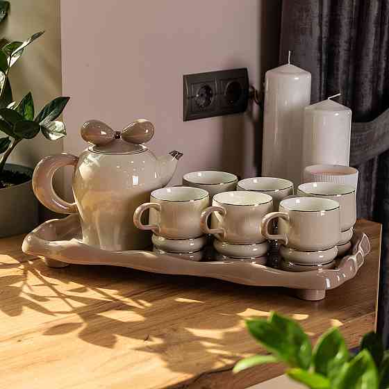 Чайный сервиз на 6 персон с подставкой, серый Киев