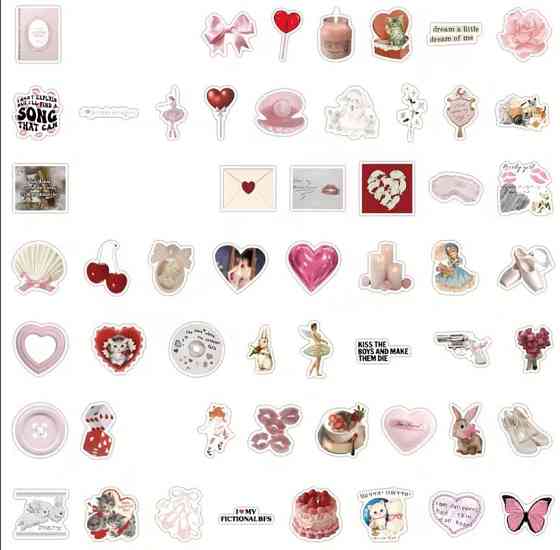 Набір вінілових стікерів рожеві естетичні 60 штук – наклейки для декору, щоденника, подарунків, блокнотів Київ