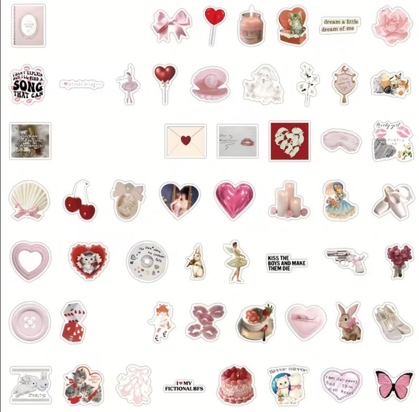 Набір вінілових стікерів рожеві естетичні 60 штук – наклейки для декору, щоденника, подарунків, блокнотів Київ - фото 2