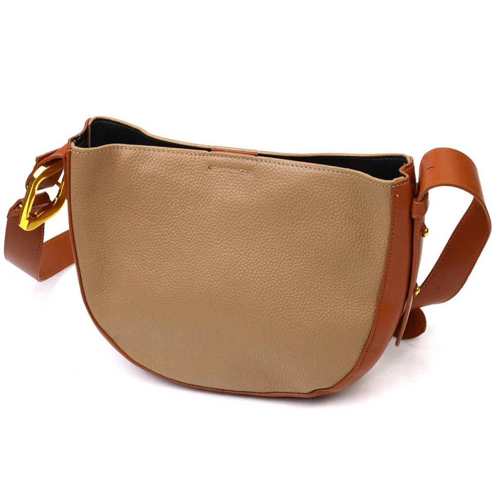 Напівкругла сумка крос-боді з натуральної шкіри 22092 Vintage Бежева Київ - фото 2